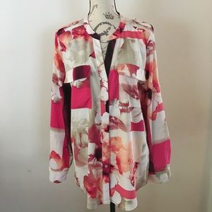 Calvin Klein white, beige and pink floral blouse